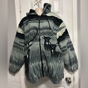 Gray Hooded Jacket with Deer Design